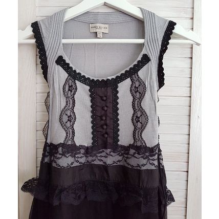 Karen Millen Silk Dress Lace Black Grey Size 8 UK