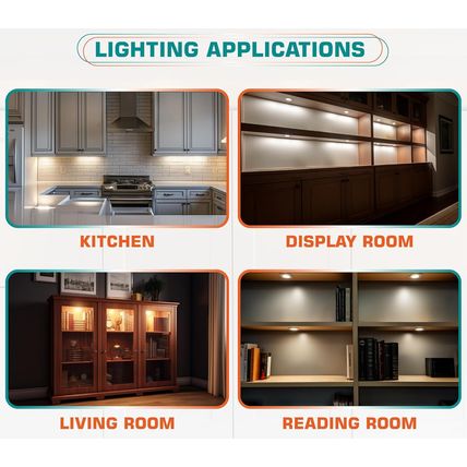 Curio Cabinet Lights Kit, over under Counter LED Puck Lights, Easy to Mount, Low