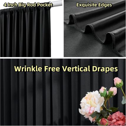 20 Ft X 10 Ft Wrinkle Free Black Backdrop Curtain for Parties, 4 Panels 10Ft Pol