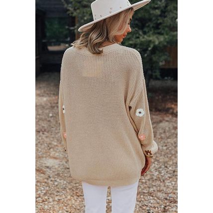 Parchment Hello Floral Embroidered Knit Loose Sweater
