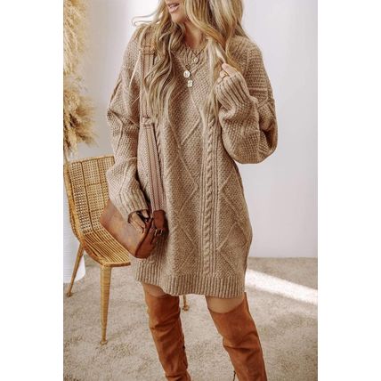 Parchment Cable Knit Drop Shoulder Loose Fit Sweater Dress
