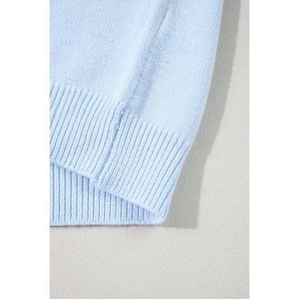 Beau Blue Flower Detail Knitted Notched Neck Sweater