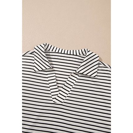 Black Stripe V Neck Tee and Casual Short Set