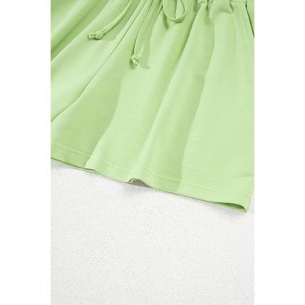 Meadow Mist Green Solid Loose V Neck Half Sleeve Tee and Shorts