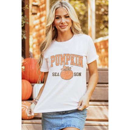 White PUMPKIN SEASON Cracking Printed Cotton Blend T Shirt