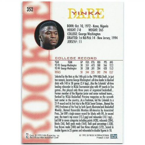 1994-1995 Hoops - #352 - Yinka Dare RC