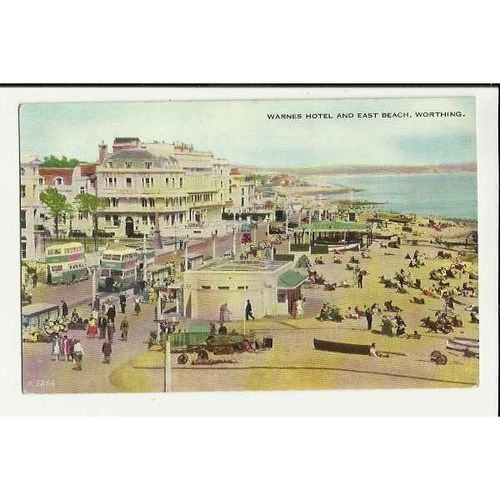 Sussex WORTHING Warnes Hotel & East Beach Postcard by Valentine (K 3266)
