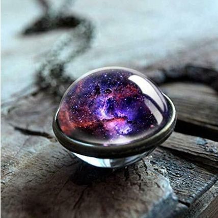 Curious Sparkling Galaxy Solar Planet Star Amber Necklace Pendant Chain as MIB