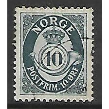 NORWAY 1937 POST HORN 10 ORE GREY SG 413 FINE USED#4
