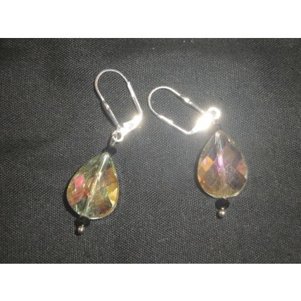 Exceptional 19x13x9.5mm pearcut fire polished hint of yellow glass earrings