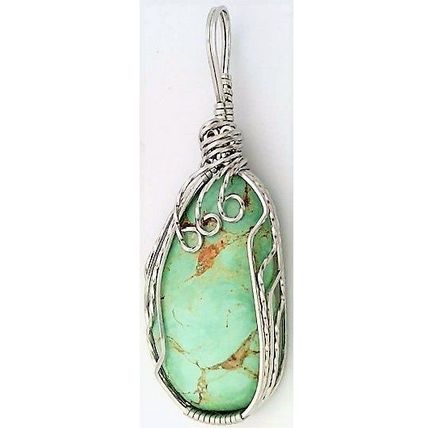 Turquoise Stainless Wire Wrap Gemstone Pendant 31