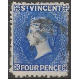 St Vincent 1862 SG6 4d Deep Blue No Watermark Fine Used ..
