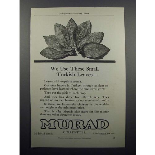 1909 Murad Cigarette Ad - We Use Small Turkish Leaves