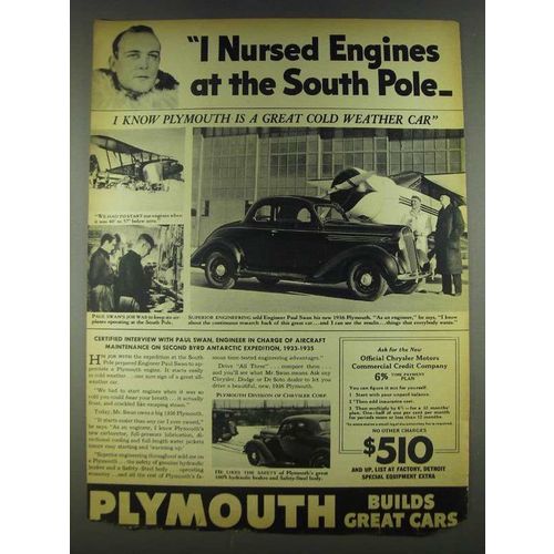 1936 Plymouth Cars Ad - Paul Swan - at the South Pole