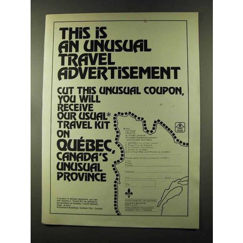 1973 Quebec Canada Tourism Ad - Unusual Advertisement