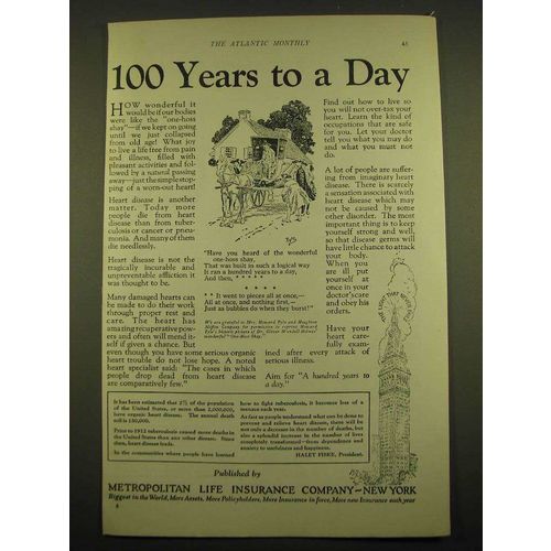 1924 Metropolitan Life Insurance Ad - 100 years to a day