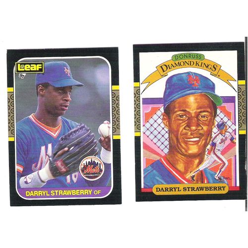 Two 1987 Leaf (Donruss) baseball Darryl Strawberry cards – 4, 68 – NM- Mets