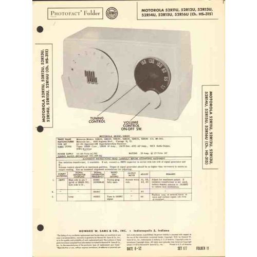 MOTOROLA model 52R1xU series AM radio receiver Sams Photofact manual
