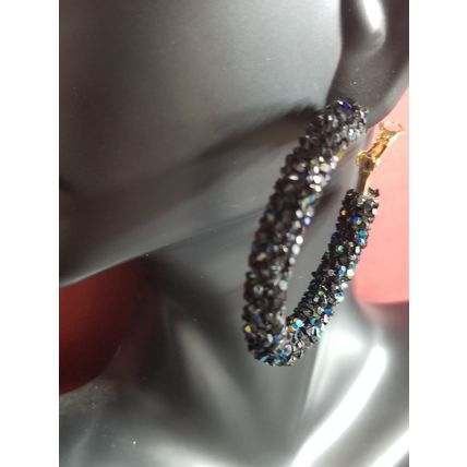 Punk Rock Big Crystal Earrings - Black & Silver