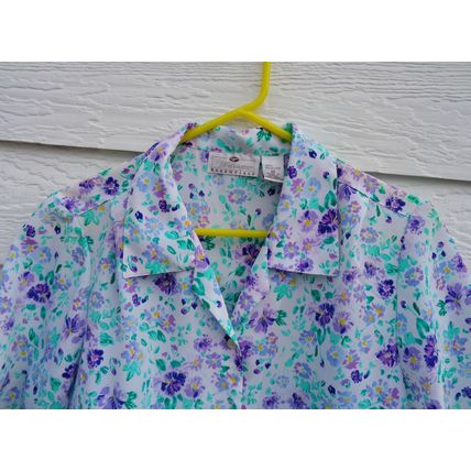 Worthington Floral Blouse Top Sz 10 41 Chest Button Purple Blue Floral Clearance