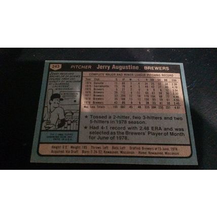 1980 Topps Card # 243 Jerry Augustine Autograph 202102191751 Milwaukee Brewers