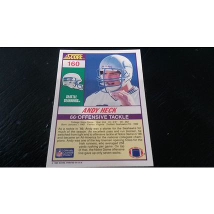 1990 Score Football Card # 160 Andy Heck Excellent-Mint (6) Seattle Seahawks