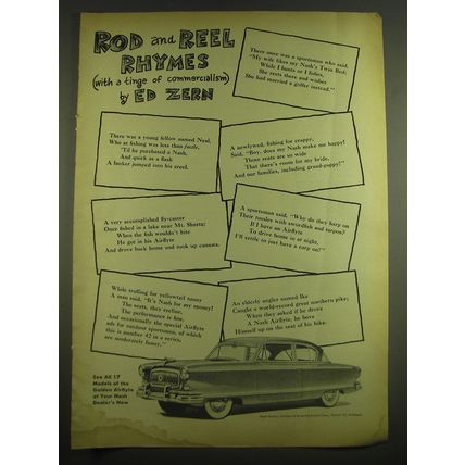 1952 Nash Golden Airflyte Cars Ad - Rod and reel rhymes by Ed Zern