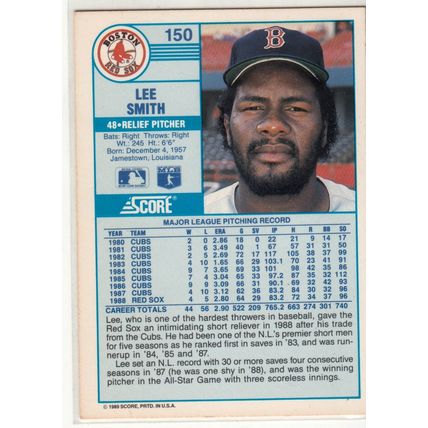 1989 Score Lee Smith baseball card #150 – Red Sox