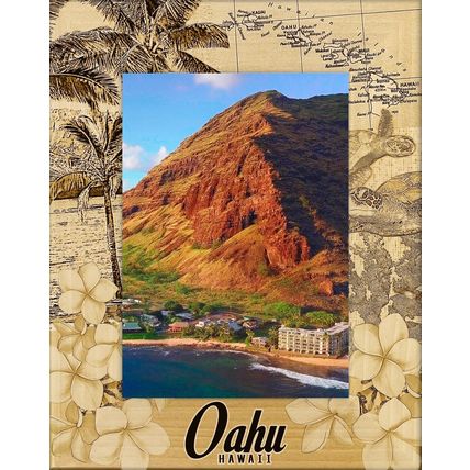 Oahu Hawaii Laser Engraved Wood Picture Frame Portrait (4 x 6)