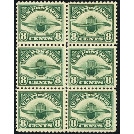C4, Mint F-VF NH 8¢ Block of Six Stamps CV $210.00 - Stuart Katz