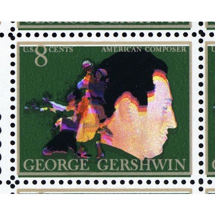 1484, Large Color Shift ERROR Plate Block of 12 8¢ Gershwin Stamps - Stuart Katz