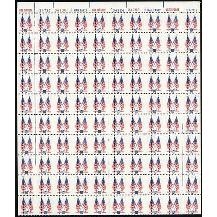 1509, HUGE Misperforated ERROR Sheet of 100 10¢ US Flag Stamps - Stuart Katz
