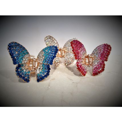 Gold metal butterfly blue, pink, purple or clear crystal hair claw clip bridal