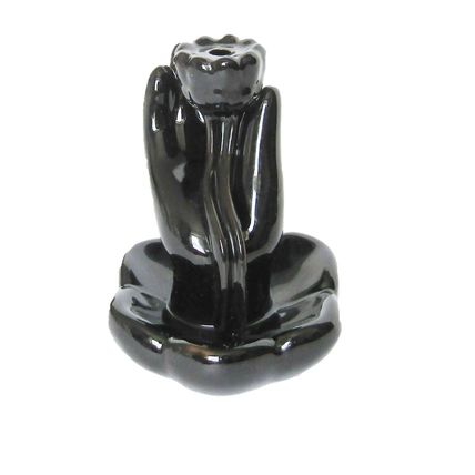 Backflow incense Burner Lotus Hand Black Ceramic Waterfall EffectCL13
