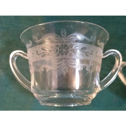 Macbeth Evans 1930's "S" Pattern Stippled Rose Band Clear Crystal Tea Set 10 Pc.