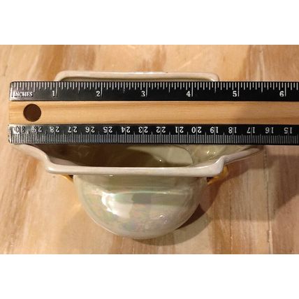Vintage Pioneer Pottery Pearl Iridescent Vase 22k Gold Handles USA 4.5"