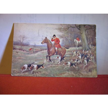 FOX-HUNTING by J. Sanderson Wells used antique postcard by Samuels 1914 pm =