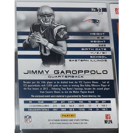 2014 Rookies & Stars JIMMY GAROPPOLO (Patriots) Rookie Material #23