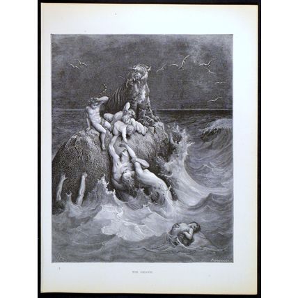 DELUGE 1885 Gustave Doré - Adolphe François Pannemaker ANTIQUE ENGRAVING