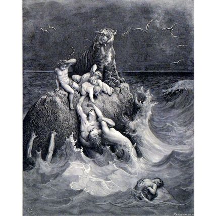 DELUGE 1885 Gustave Doré - Adolphe François Pannemaker ANTIQUE ENGRAVING