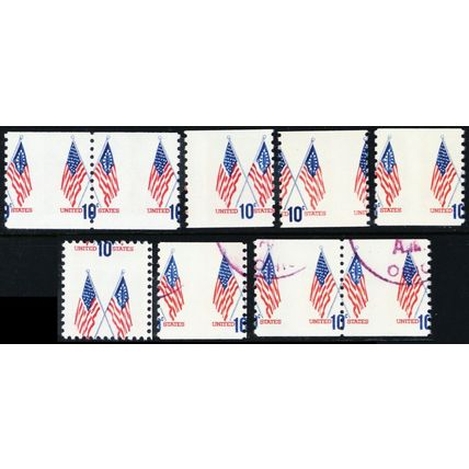1509, 1519, Mint NH 10¢ Flags - Seven Misperfed Errors - Stuart Katz