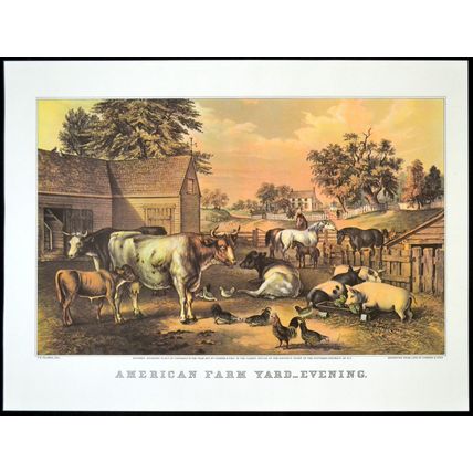 AMERICAN FARM YARD - EVENING 1952 Nathaniel Currier - Frances Palmer PRINT
