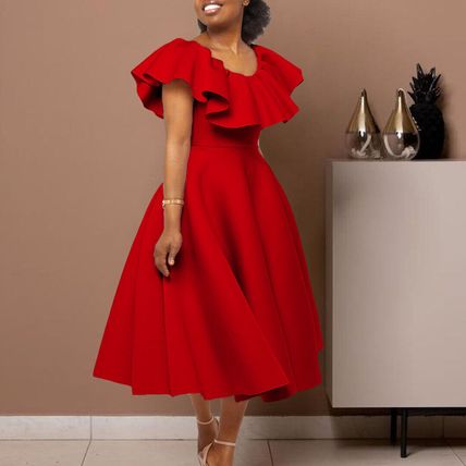 Fashion temperament ruffled large skirt swing party dress dress dress