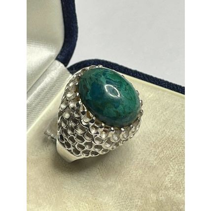 Antique Vintage Edwardian 925 Silver & Cabochon Turquoise Large Ring Size N 1/2