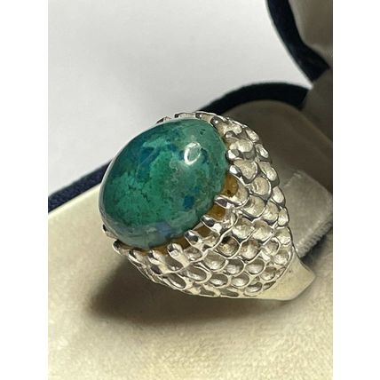 Antique Vintage Edwardian 925 Silver & Cabochon Turquoise Large Ring Size N 1/2