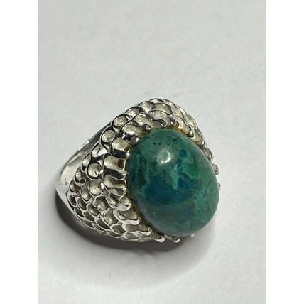 Antique Vintage Edwardian 925 Silver & Cabochon Turquoise Large Ring Size N 1/2