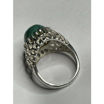 Antique Vintage Edwardian 925 Silver & Cabochon Turquoise Large Ring Size N 1/2