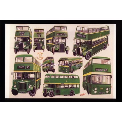 tm6621A - Salford City Transport Buses 1946-69 - Artist - G.S.Cooper - postcard