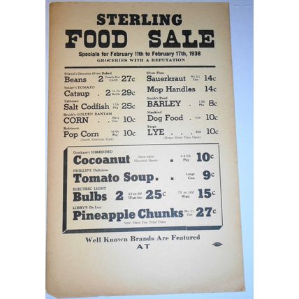 1938 Sterling Food Sale market flyer