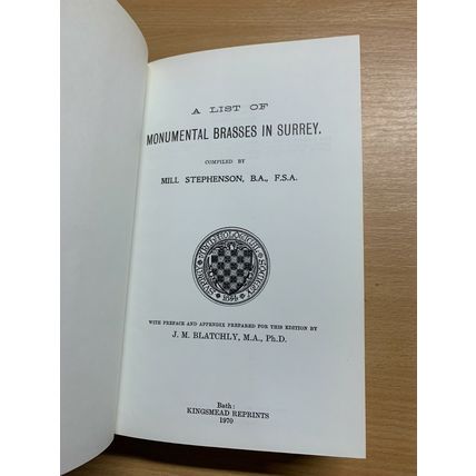 1970 "A LIST OF MONUMENTAL BRASSES IN SURREY" THICK VINTAGE HARDBACK BOOK (P6)